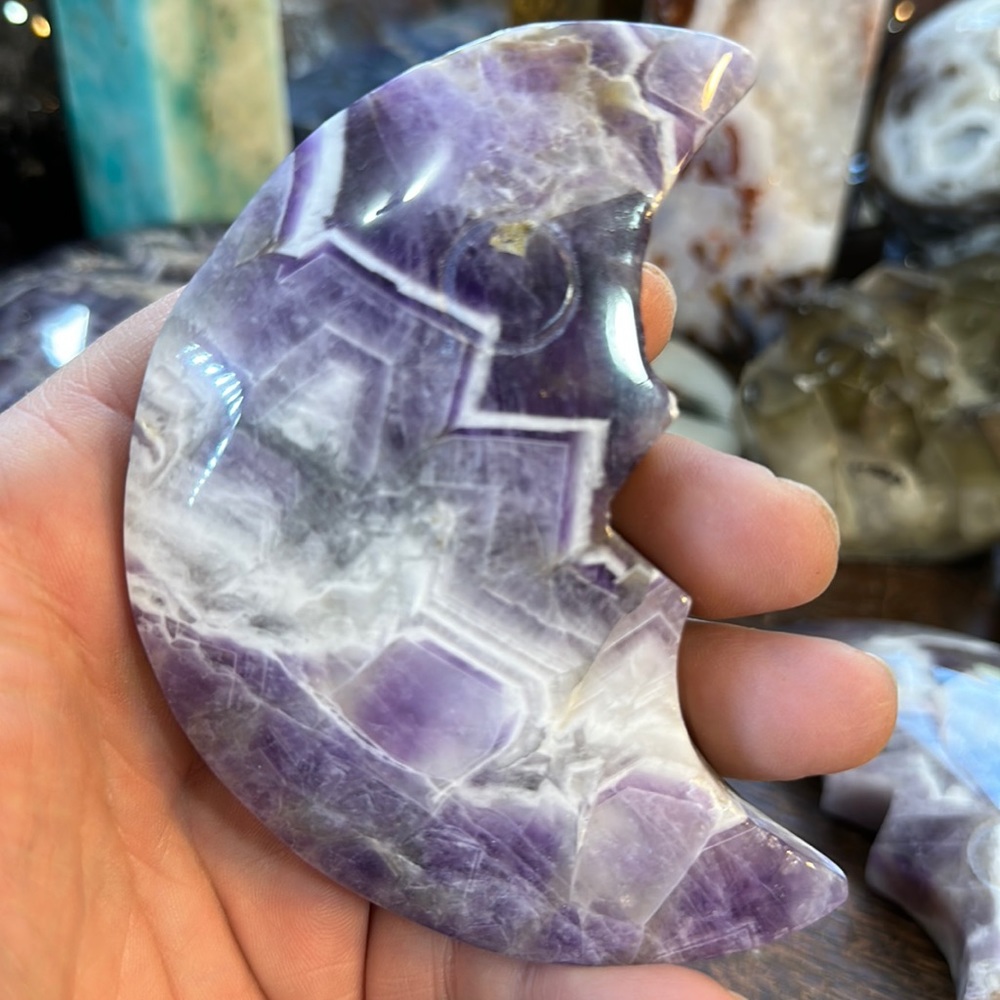 Dream Amethyst Crystal Moon Face Carving!